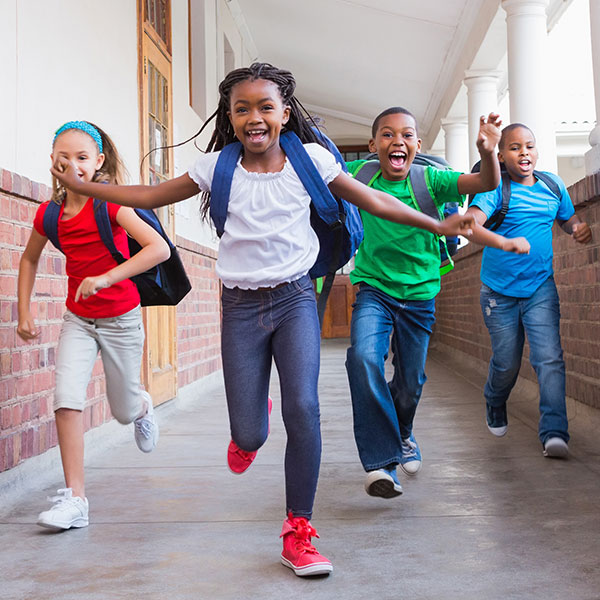 Students running in hallway