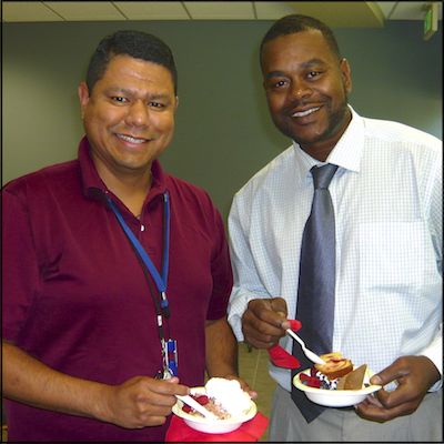 Employees eating ice cream