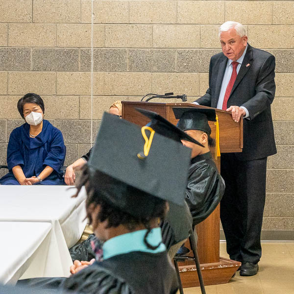 Superintendent Gordon speaking to graduates