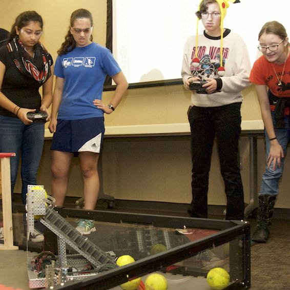 Students with robots