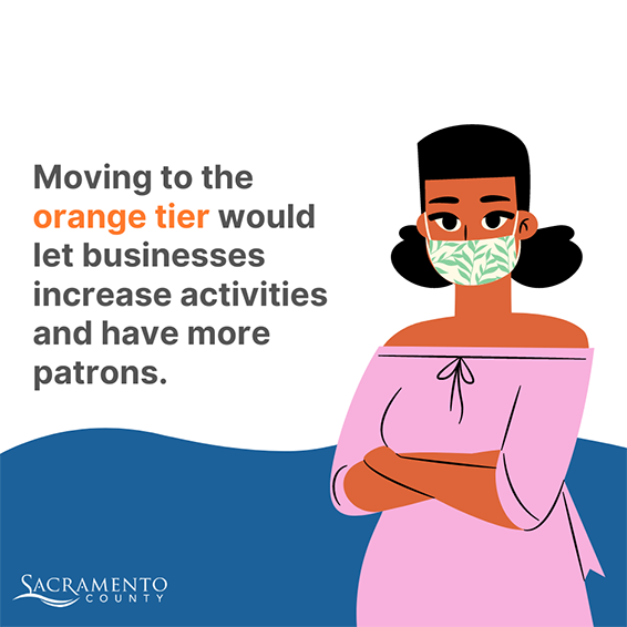 Cartoon: Moving to the orange tier would let businesses increase activities and have more patrons.