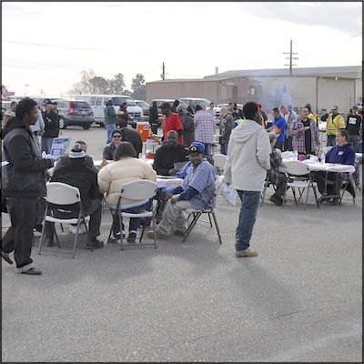 SCBC clients outside at tables