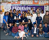 Students with Kings players and Rob Myers