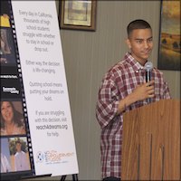 Student speaking at press conference