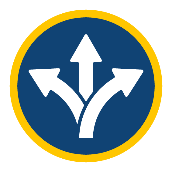 Arrow icon showing three potential paths