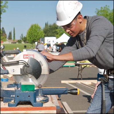 Student using circular saw