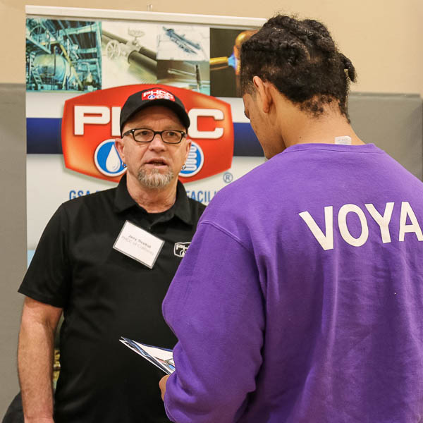 Student getting information at career fair