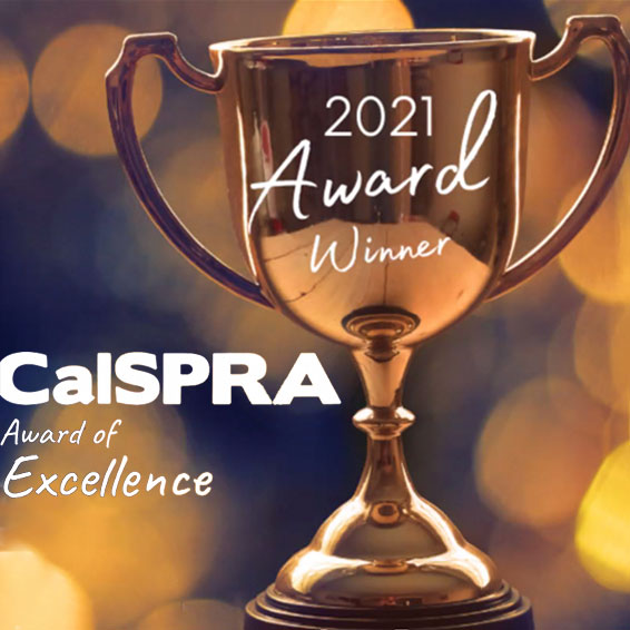 2021 CalSPRA Award of Excellence Winner superimposed on trophy cup