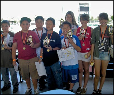 Students holding trophies