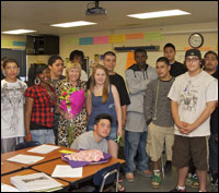 Barbara Modlin posing with class