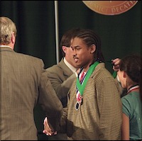 Student receiving medal