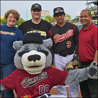Teachers of the Year posing with River Cats mascot