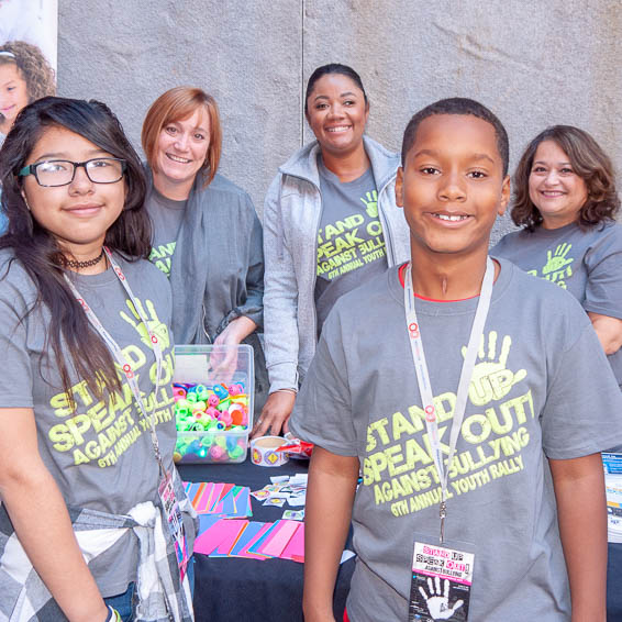 Students wearing anti-bullying t-shirts