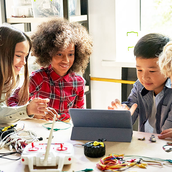 Group of students working on a robotics experiment