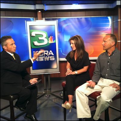 Jennifer Ellerman and Bob Crongeyer being interviewed on-set at KCRA