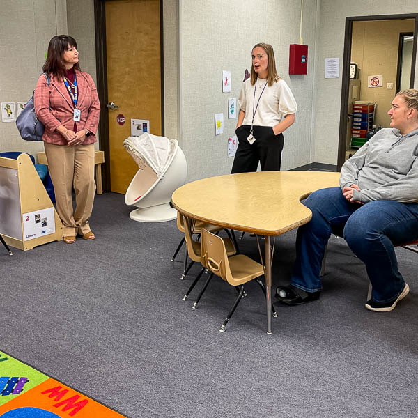 Visitors touring a classroom