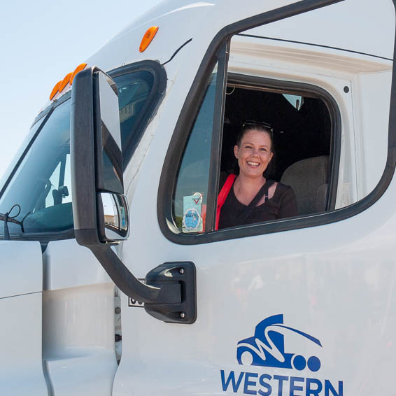 Participant sitting in semi truck