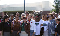 Outside group photo with students and teachers