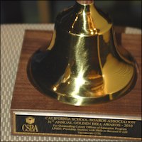 Closeup of Golden Bell award