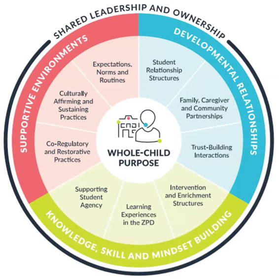 Chart showing shared responsibilities: supportive environments, developmental relationships, and knowledge building