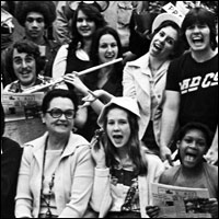 Elinor Hickey seated with large group of students