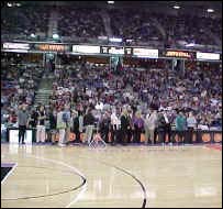 Teachers posing for photo on-court