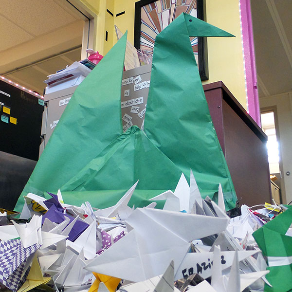 Stack of paper cranes