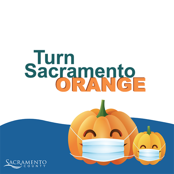 Turn Sacramento Orange graphic with pumpkins wearing masks