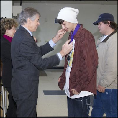 Students receiving medals