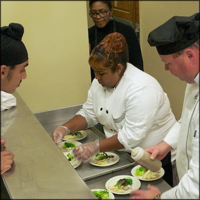 Students preparing salads