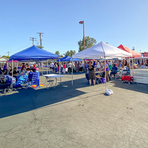 People visiting booths