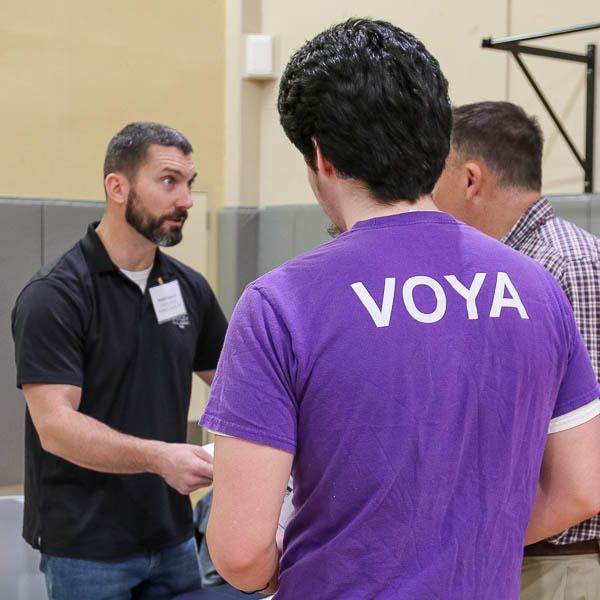 Student getting information at career fair