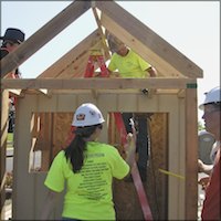 Students building a shed