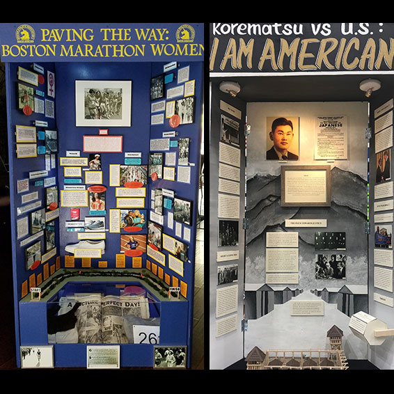 History Day displays: Paving the Way and Korematsu vs. United States.