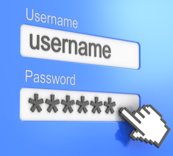 Computer screen showing a username and password field with pointer on the password