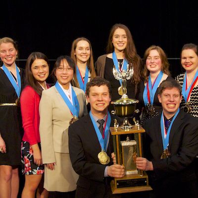 Bella Vista 2014 Academic Decathlon team holding trophy