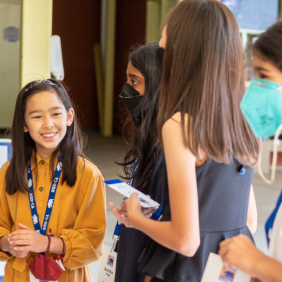 Smiling students talking