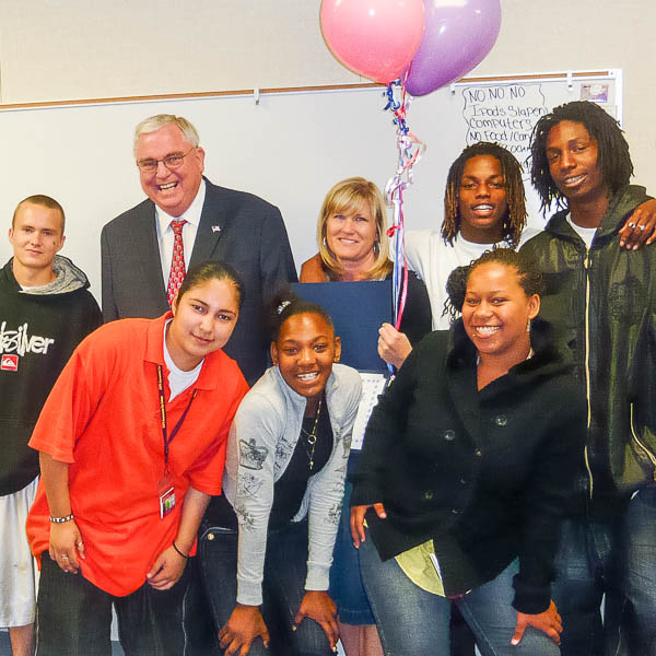 David Gordon and Lisa Alcalá with students